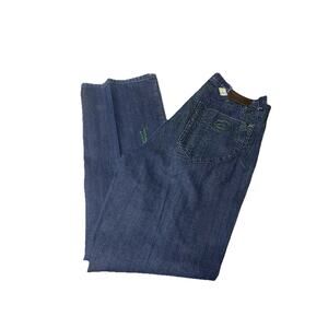 Akademiks Men's Baggy Dark Blue Embroidered Denim Jeans Size 38/33 Y2K Hip Hop